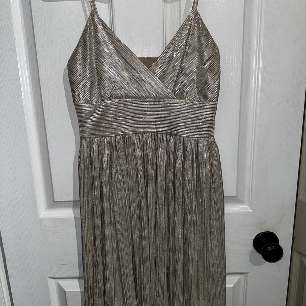 A/X Armani Exchange Gold Pleated Wrap Midi Dress